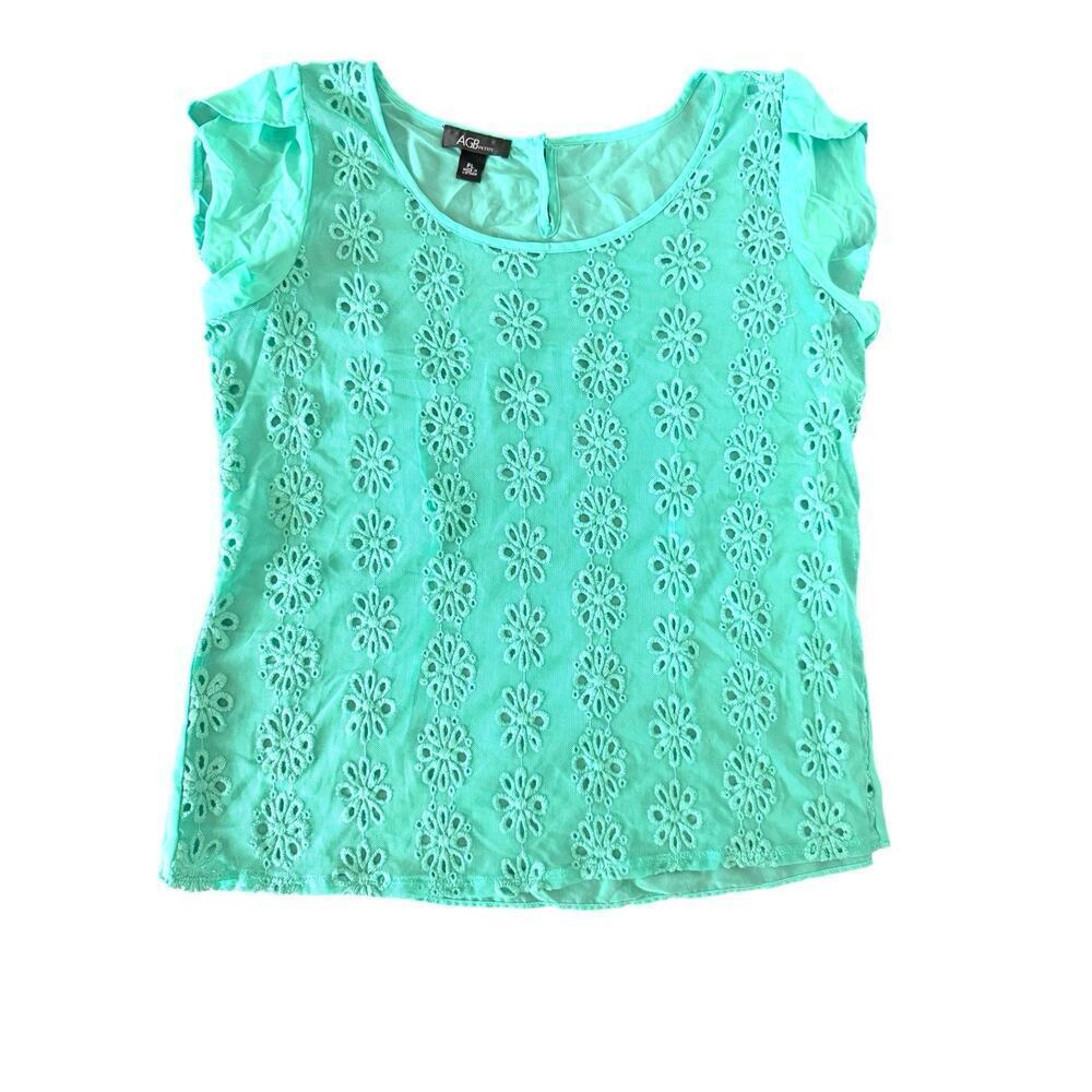 AGB PL Floral Embroidered Mesh Sheer Blouse PL